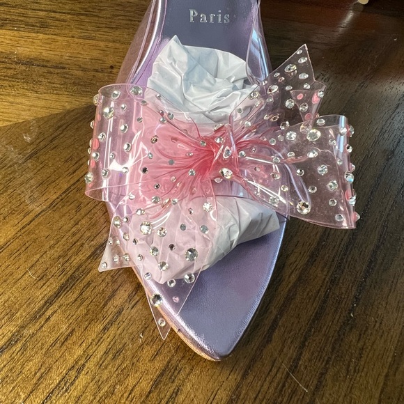 Christian Louboutin Crystal Strass Bow PVC Mule Sandals Pink Purple Size 40 NEW - Picture 5 of 5
